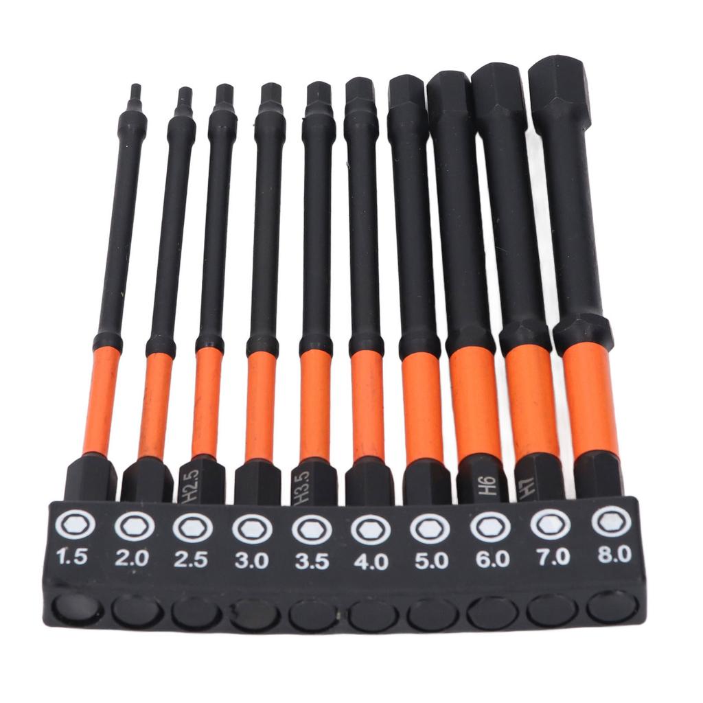 10 Pcs Hex Wrench Drill Bit Set Magnetic S2 Alloy Steel with Storage Rack 1/4in Shank Impact Metric