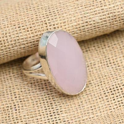 Roze Chalcedoon Edelsteen Handgemaakte 925 Sterling Zilveren Sieraden Mooie Ring Voor Huwelijkscadeau