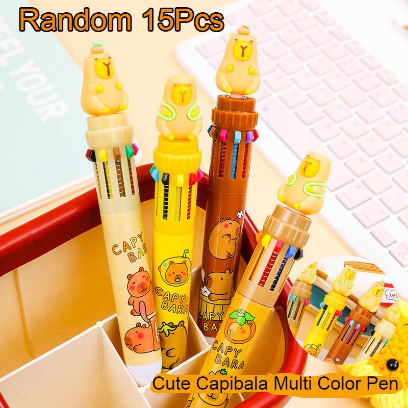 

2 Pcs Cartoon Capybara Ten-Color Round Beads High Value Stationery Kapibara Creative Press-Type Multi-Color Pen Hand Account Random style2Pcs