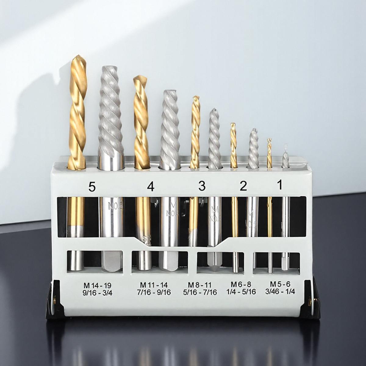 

D2 10Pcs Bolt Extractor Drill Bit Set Cobalt Left Hand Drill Bit Extractors Set with Metal Case Tool Kit for Broken Bolt Removal