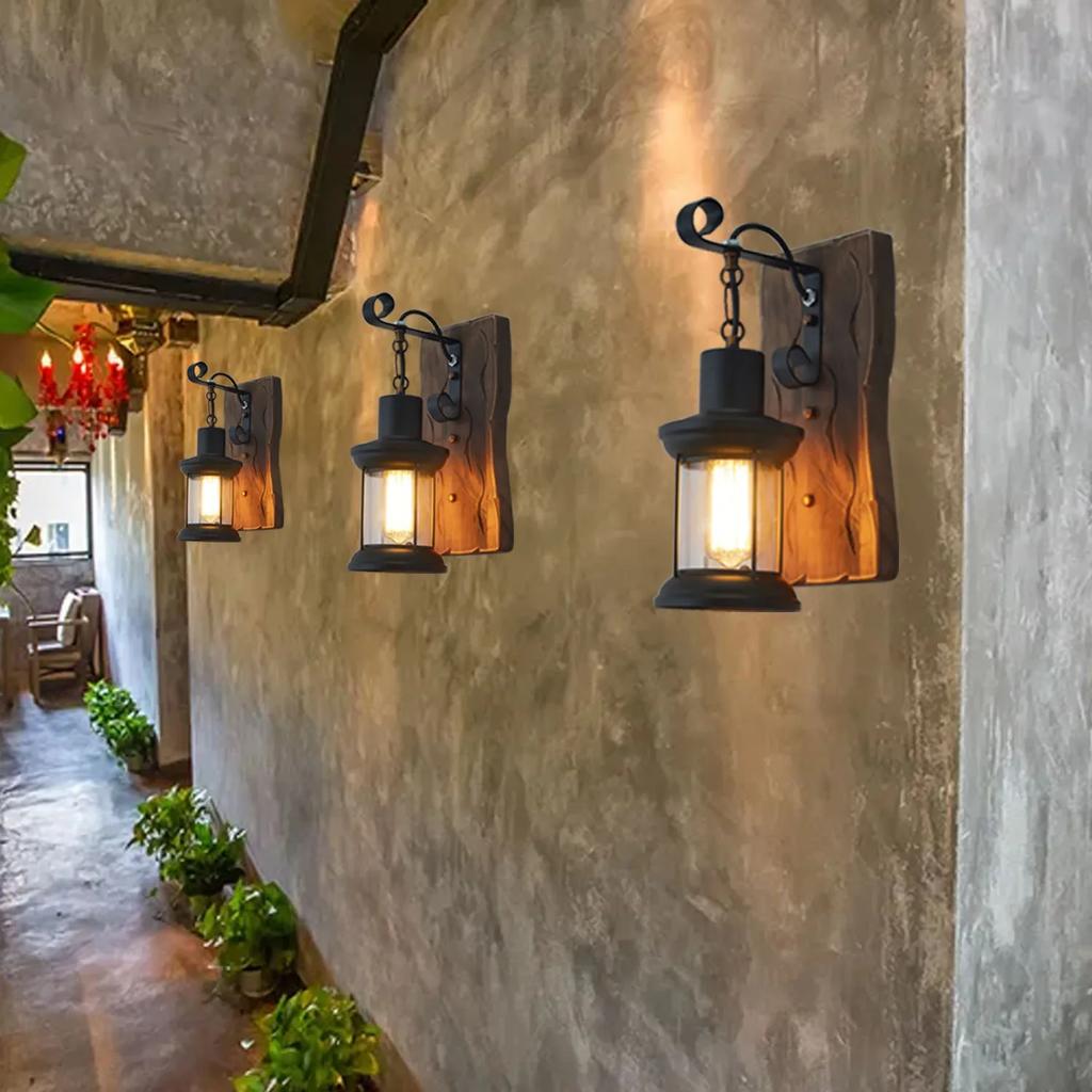 Vintage Wooden Wall Lamp E27 Industrial Restaurant Living Room Creative Corridor Corridor Background Wall Decoration Lamp