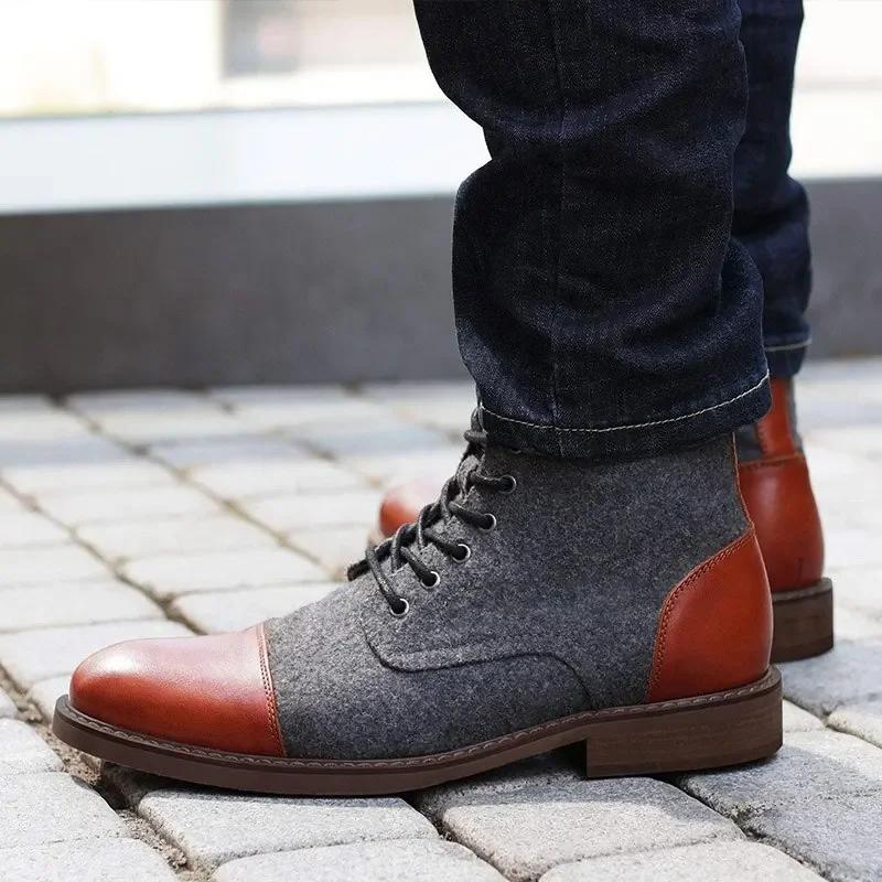 Fashion Men Wool Boots Winter Casual Lace Up Shoes Booties Oxfords Ankle Boots for Men Fashion Platform Men Boot Big Size Hombre Botines