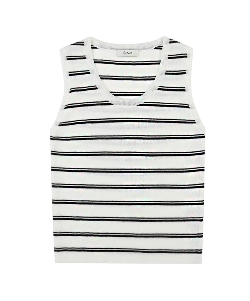 VLETI Stripe Basic Round Knit Sleeveless (Ivory)