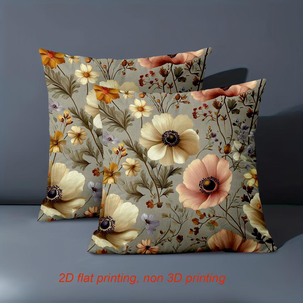 Rustic Floral Pattern Decorative Throw Pillow Cover 2D Printed Polyester Sofa Cushion Case for Living Room Home Decor