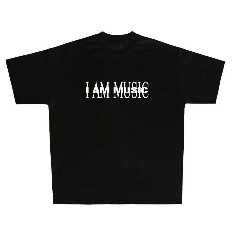 

Music Tshirt I AM MUSIC American Retro Pure Cotton Heavyweight Casual Suburban Style 4XL