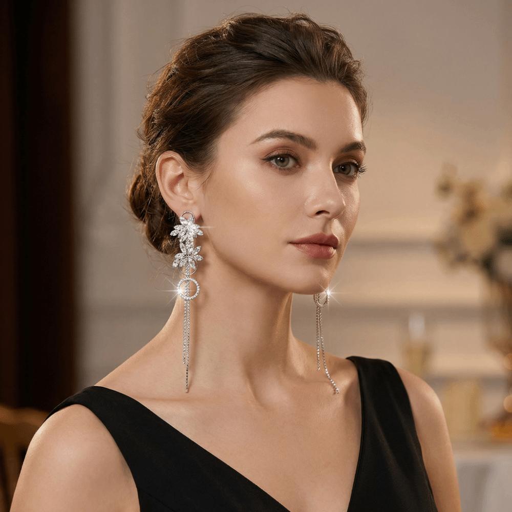 Elegant Fringe Hoop Earrings Flower Exaggerated Large Earrings Pendant Earrings  Stylish Occasions