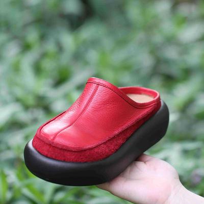 Fashion GKTINOO Retro Closed Toe Platform Slippers Women Thick Heel Sandals Shoes Luxury Outdoor Slippers Genuine Leather Beach Slides