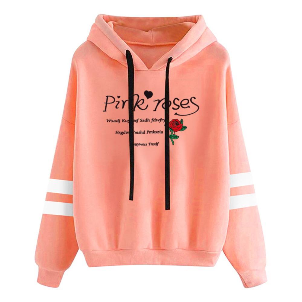 New Chic Fleece Sweater Women's Design Sense Letter Rose Print Hooded Lazy Wind