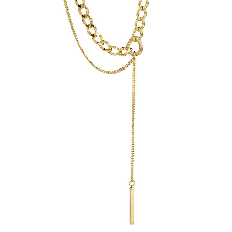Womens Geometric Elegant Titanium Steel Chain Necklace With Luxe Tassel Features For Versatile Wear