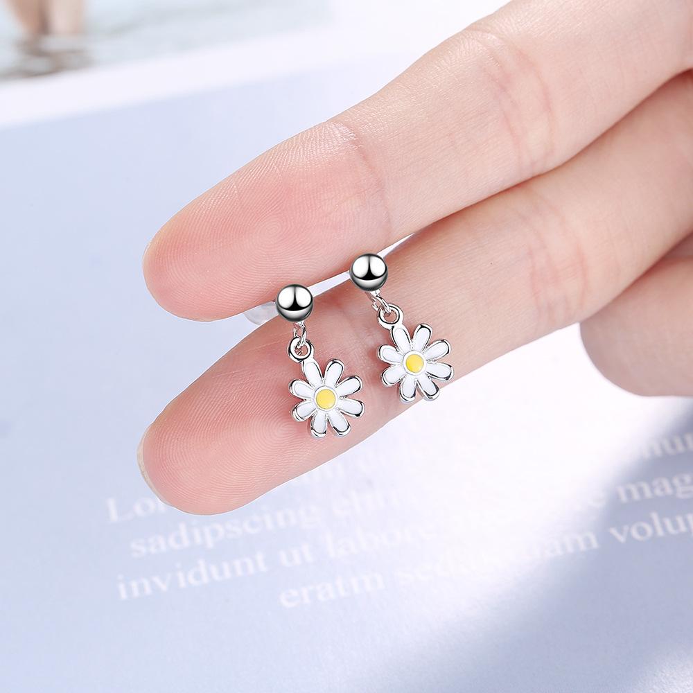 Kolczyki 925 Sterling Silver Daisy Flower Kolczyki dla Kobiet Biżuteria Ślubna Brincos Pendientes Trend