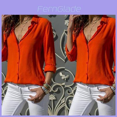 Elegant Long Sleeve Button Down Office Blouse Dress Shirt For Fashionable Women