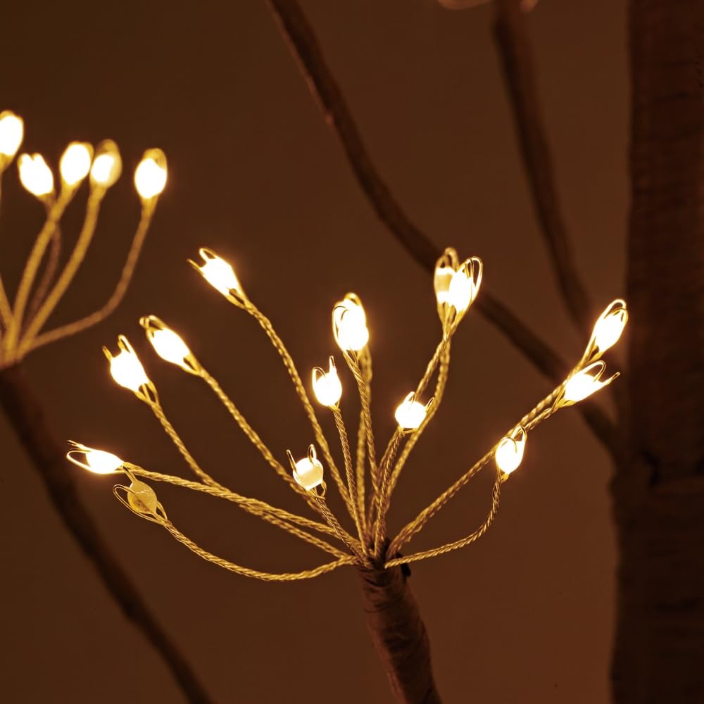 Wall-Mounted Revolution Christmas Tree with LED USB Lights, Glowing Ornament, Nordic Style, Natural Decoration (Blossom, 90cm/M Size)