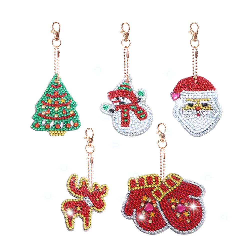 New Full Drill DIY Keychain Diamond Painting Pendant Diamond Mosaic Embroidery Kit Cute Bee Backpack Ornament Gift 5-6Pcs/set