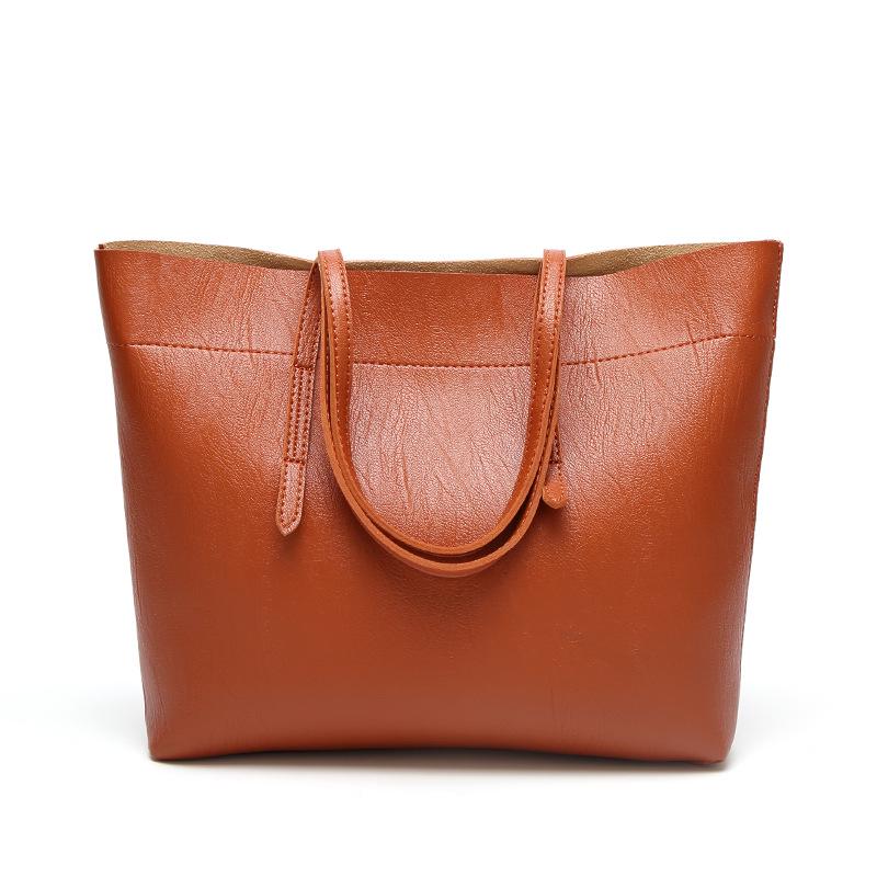 Fashion Women's PU Bag Solid Color Large Capacity Handbag Sewing Thread Zipper European Style Fashion Simple Tote Bags