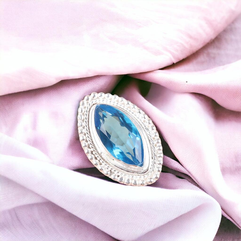 Swiss Blue Topaz Gemstone 925 Sterling Silver Handmade Jewelry Women's Ring RR-26-1