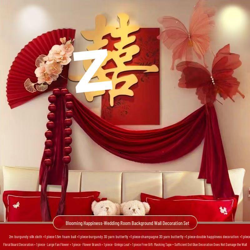 Elegant Wedding Room Decoration Set: Complete Bedroom & Bedside Table Arrangement