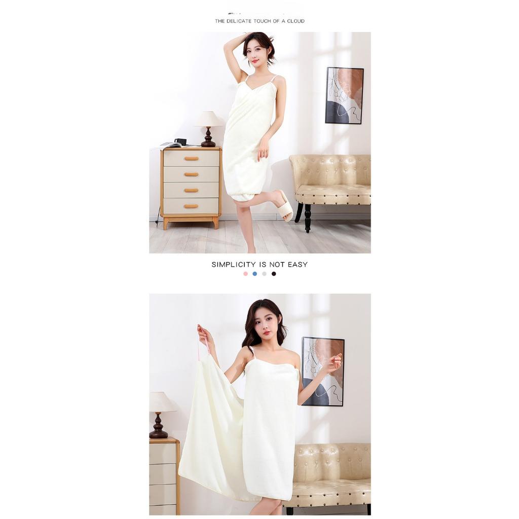 Striped Backless Shower Dress, Stylish and Touching Light Beige Adult Towel, Super Absorbent and Quick Drying, Adjustable Shoulder Straps