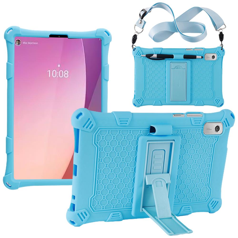 

For Tab M9 TB-310FU Soft Bubble Case Kids Shockproof Kickstand Tablet Cover Funda Capa Coque With Shoulder Straps M9 TB-310FU 2023 светло-синий