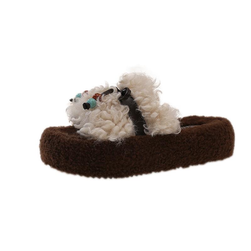 Dicke Plüsch-Pantoffeln mit dicker Sohle für Damen zum Tragen im Freien Herbst und Winter 2025 neue Mode draußen kleiner Muffin-Rolle Plüsch-Baumwoll-Mopp