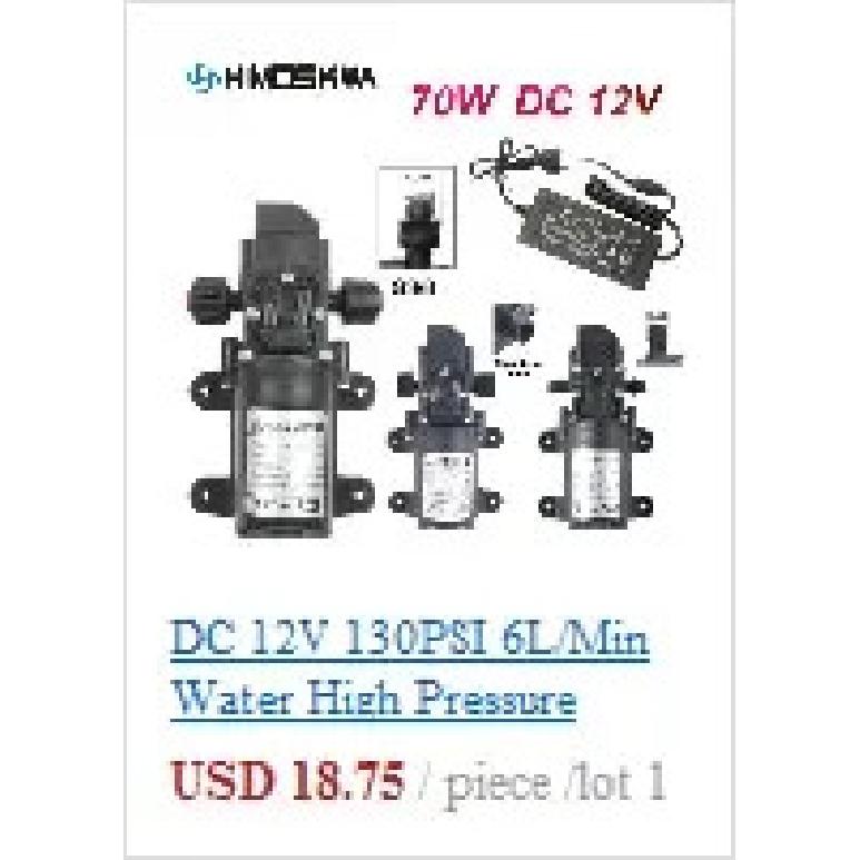 DC 12V 130PSI 6L/Min Water High Pressure Diaphragm Self Priming Pump 70W 72W with EU plug power supply 6A pipe 1/2