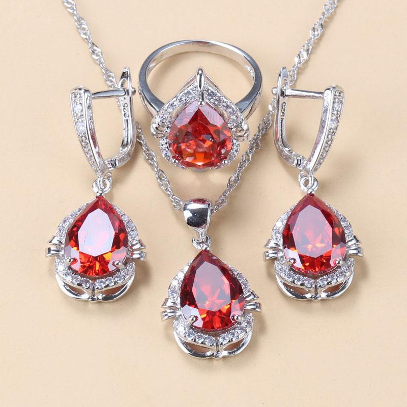 Water Drop Jewelry Sets With Green Cubic Zirconia Bridal Necklace And Earrings For Women Wedding Accessory