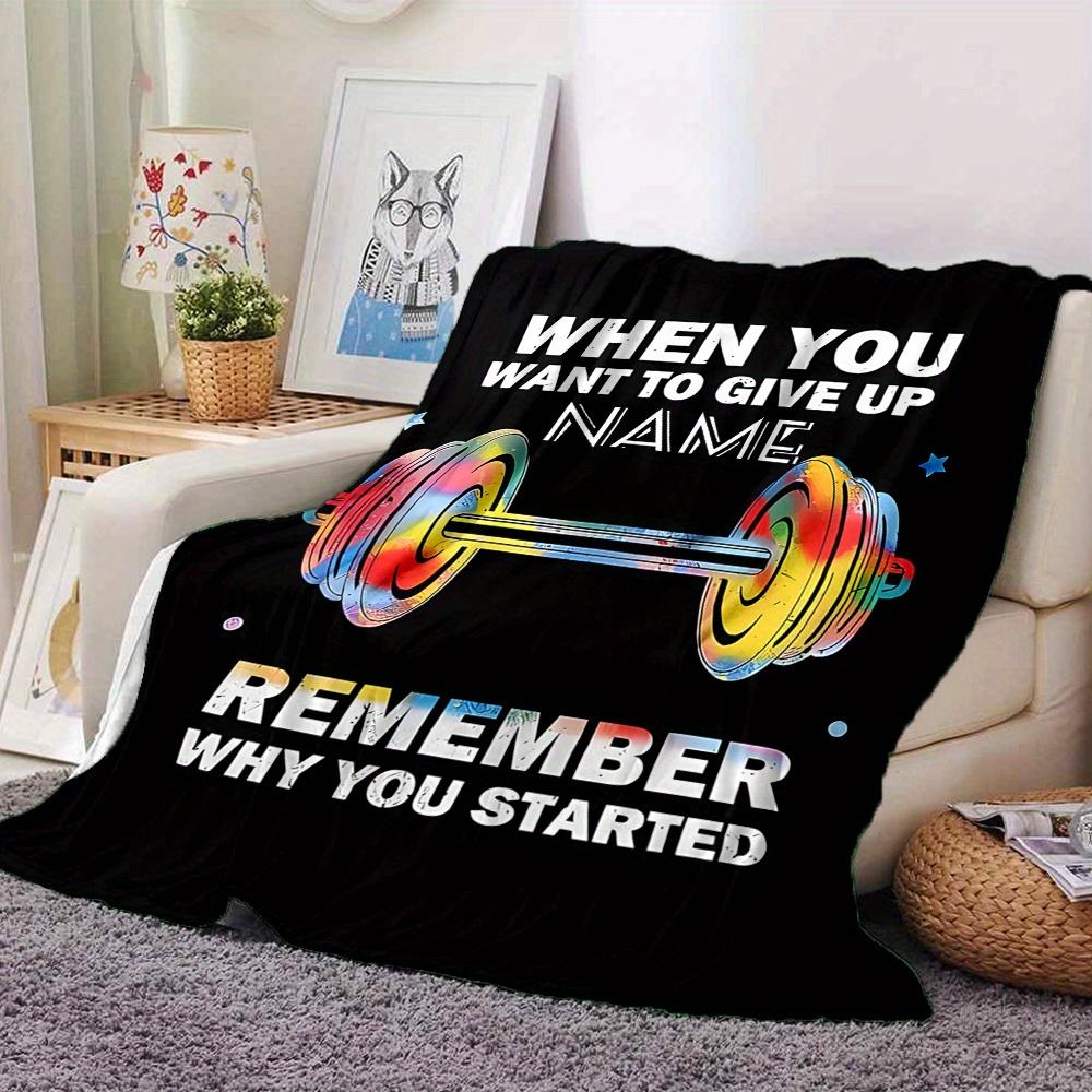 Motivational Quote With Colorful Dumbbell Four Seasons Blanket Customized With Your Name Lightweight And Warm Perfect Gift For Home Office Camping