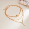 Salircon Fashion Double Circle Straight Bar Multi-layer Chain Necklace Women's Creative Exquisite Metal Pendant Necklace Jewelry