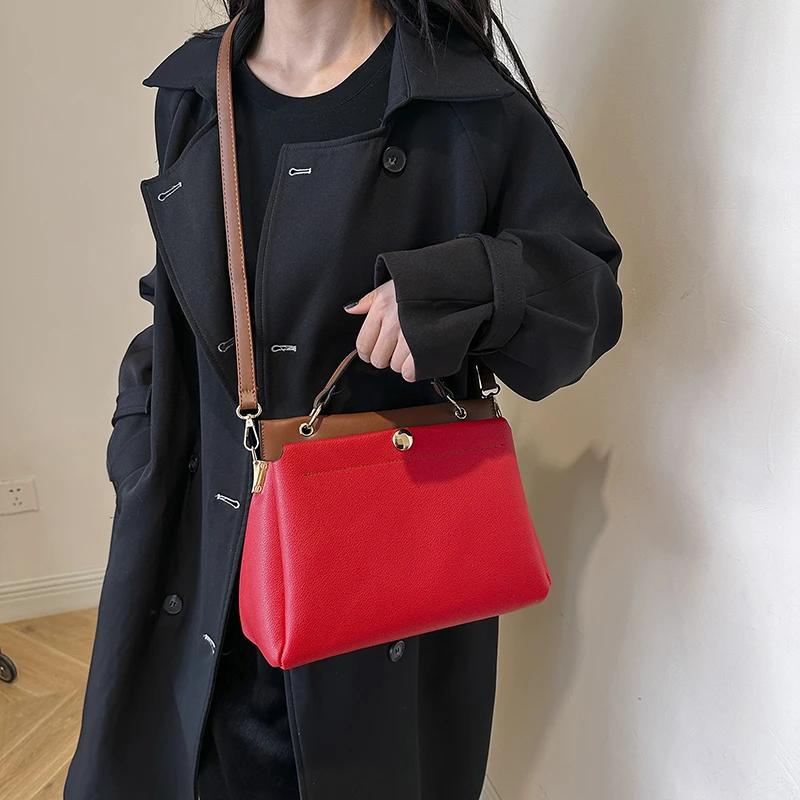 Monochromatic Feminine Shoulder Bag with Zipper Interior Square Bags Stitching Line High Quality Fashion