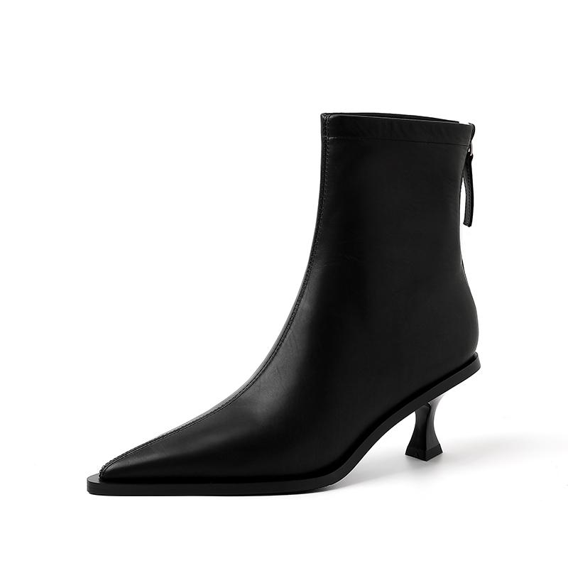 Fashion 2025 Fashion Women Shoes Ankle Boots Sexy Autumn Winter Pointed Toe High Heels Genuine Leather Casual Black Shoes Size 34-40