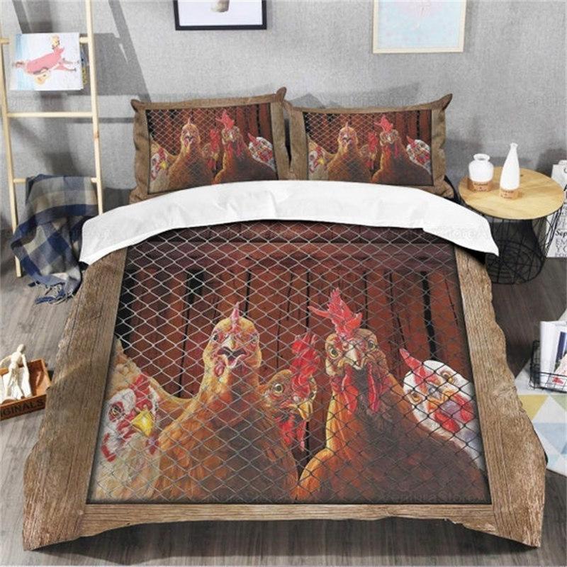 Cute Chicken Duvet Cover Farmhouse Animals Bedding Set 3D Print Comforter Cover King Full Twin For Girls Boys Teens Room Decor