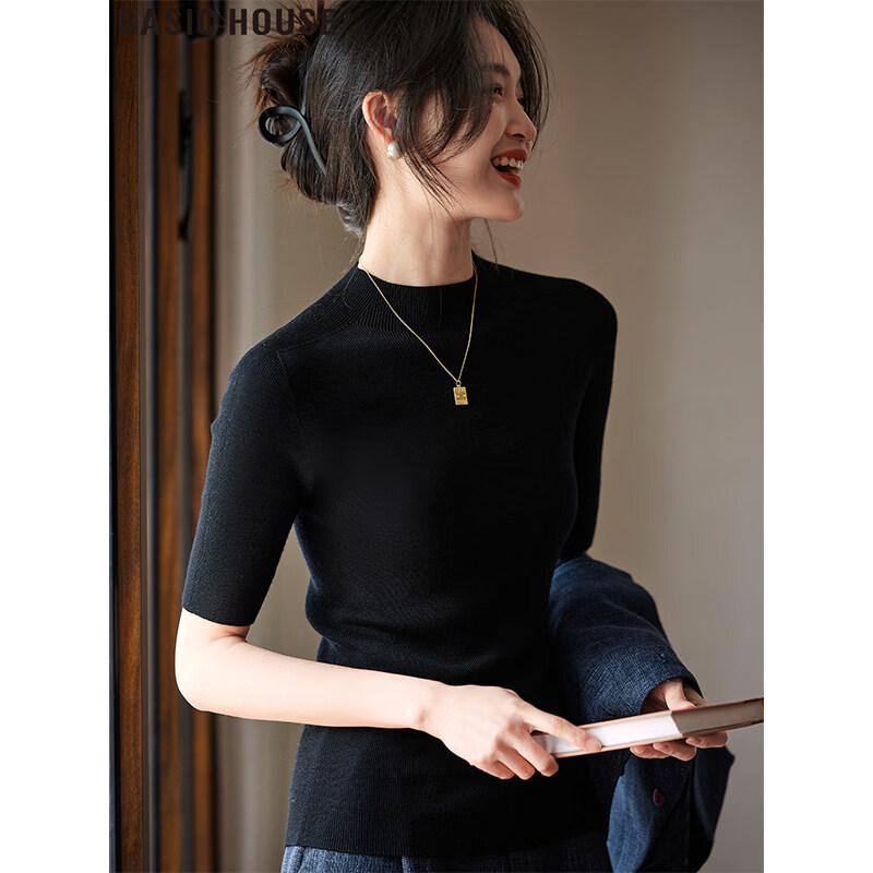 Basic House Women s Mock Neck Slim Fit Wool Sweater S
