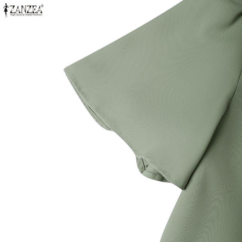 ZANZEA Women Casual Irregular Collar Solid Color Loose Short Sleeve Blouse