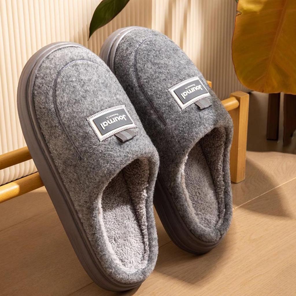 Men Winter Plus Size Cotton Slippers Casual Warm Indoor Cotton Shoes Anti Slip Flat Bottom Woolen Slipper Shoes 40-51
