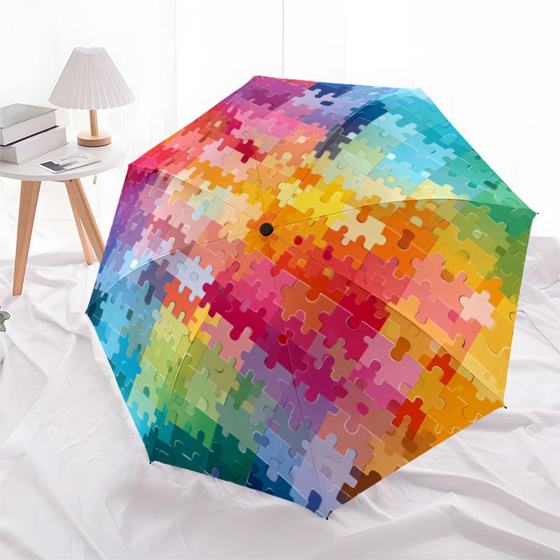 Starry Sky Puzzle Pattern, Automatic Folding Umbrella, Portable and Foldable Design, 8 Ribs, a Christmas or Birthday Gift.