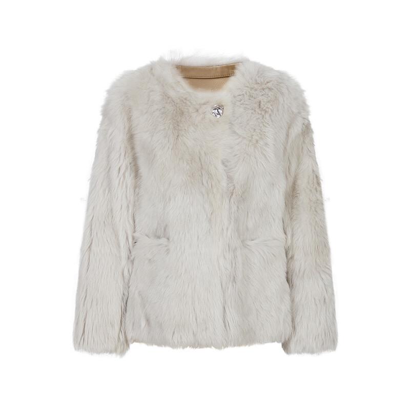 JOOOZE Elegant Round Neck Faux Fur Coat