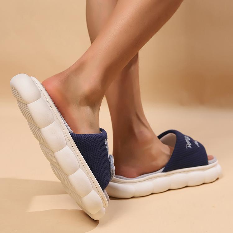 Linen Casual Slippers Women House Platform Cute Cartoon Cat Designer Shoes Girls Flat Elegant Footwear Indoor Large Size