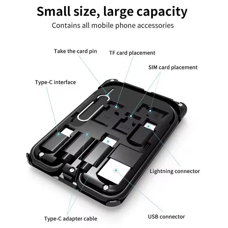 9 In 1 Fast Wireless Charger Stand Pad Multi Cable Adapter Needle Sim Card Storage Box For iPhone 15 14 Samsung Charging Station