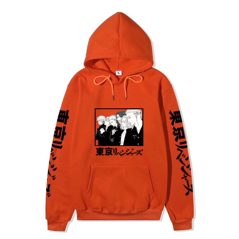 Black Warm Fleece Hooded Sweatshirt Tokyo Revengers Team Comic Print Unisex Autumn Winter Casual Daily Long Sleeve Pullover