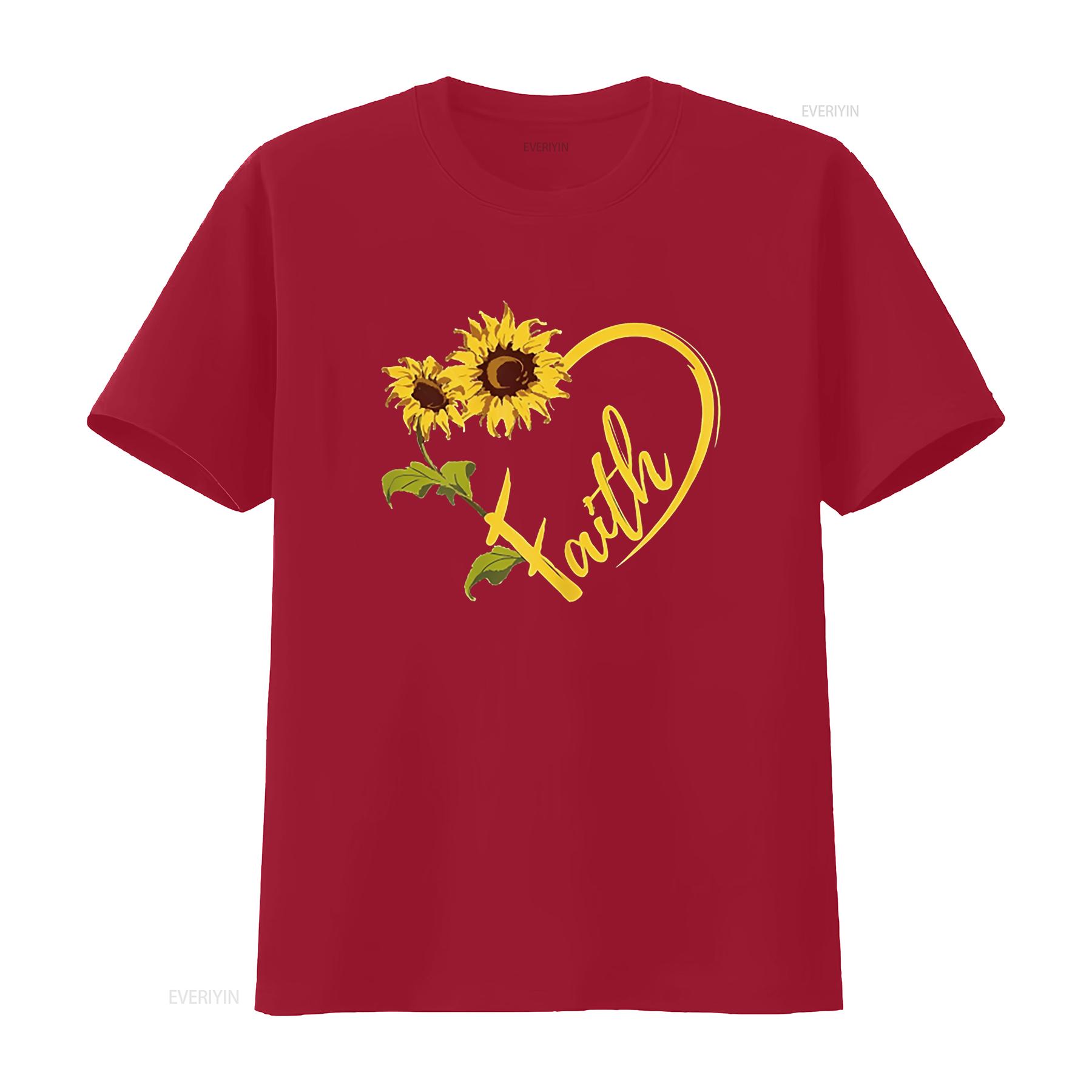 T Shirt for Women Sunflower Heart Christian Faith s Flower Casual  Tops Black 4X Large vintage Washed homme Breathable S