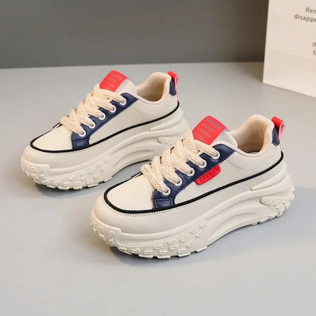 Fashion New 2025 Spring Color blocked Dad Shoes Thick soled High Rise Leather Sports Shoes Women's Shoes