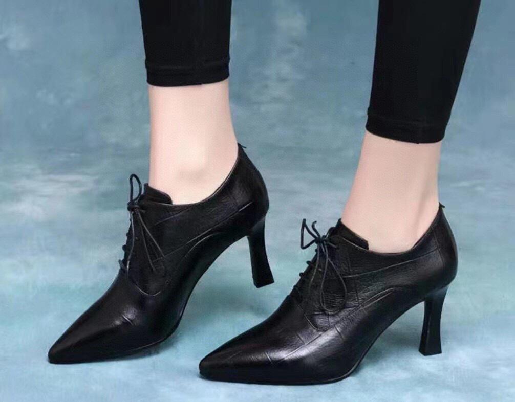2024 Spring Women's Embossed Plaid Leather Pointed Toe High Heel Ankle Boots