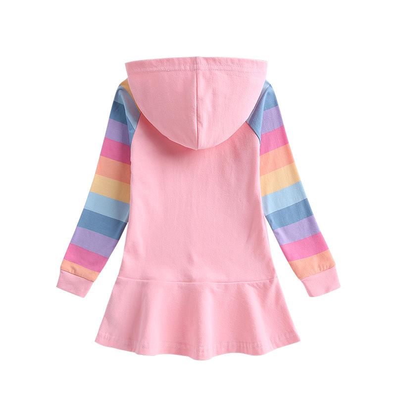 Spring & Autumn Ruffle Cartoon Rainbow Hooded Long Sleeve Princess Dress for Girls