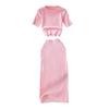 Women's Summer Skirt Set Short Sleeve Crew Neck Crop Top And High Waist Maxi Skirt Set Knitted Two Piece Outfit