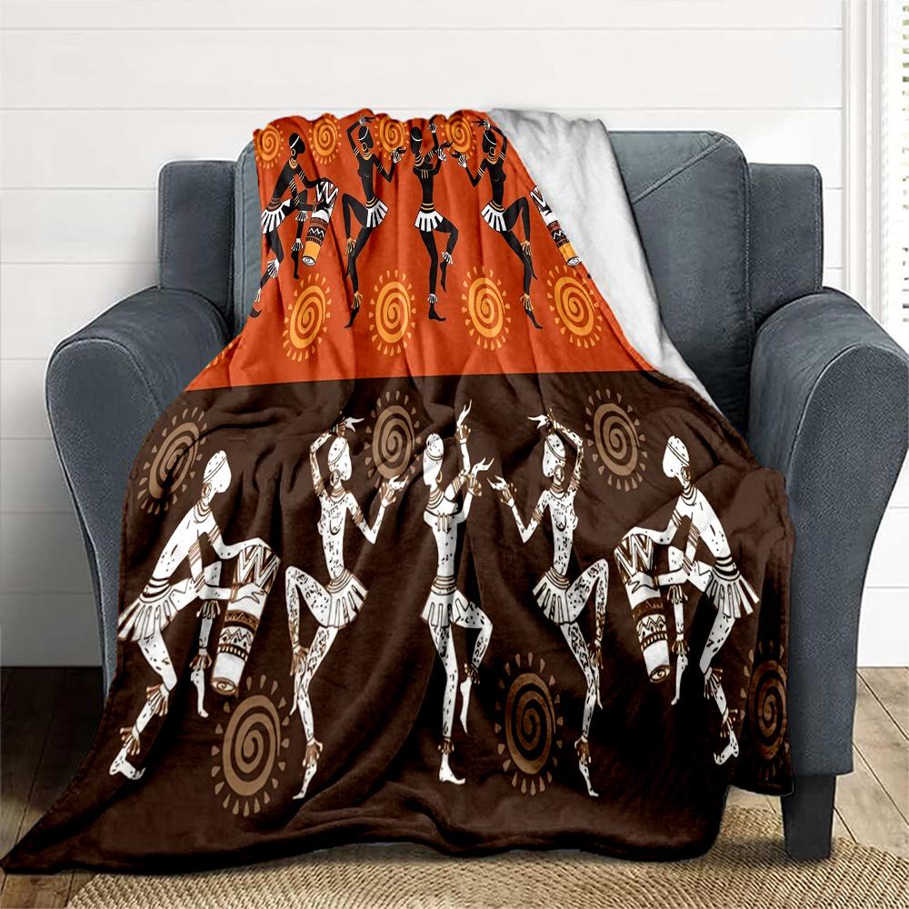 1pc African Dance, Tribal Music Flannel Blanket, Comfortable and Warm Blanket, for Camping Sofa Bed and Couch Office047