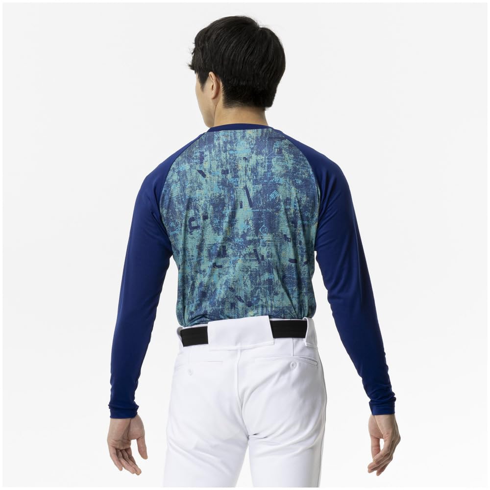 Mizuno Practice Graphic Undershirt Long Size Pastel Navy Undershirt, Fleece-Lined (Low Neck, Sleeve), M,