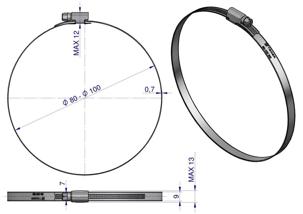 80-100 Worm Clamp (W2 Clamp - Stainless Steel) Width 9mm TEGER (sold In Packs of 10)
