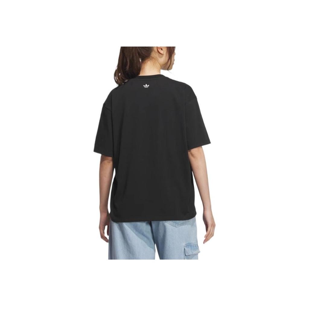 adidas Originalūs Patogūs Minkšti Laisvalaikio Universalūs Trumpomis Rankovėmis Kvėpuojantys Drop Shoulder Marškinėliai Moteriški Viršutiniai Drabužiai Juodi KB8959