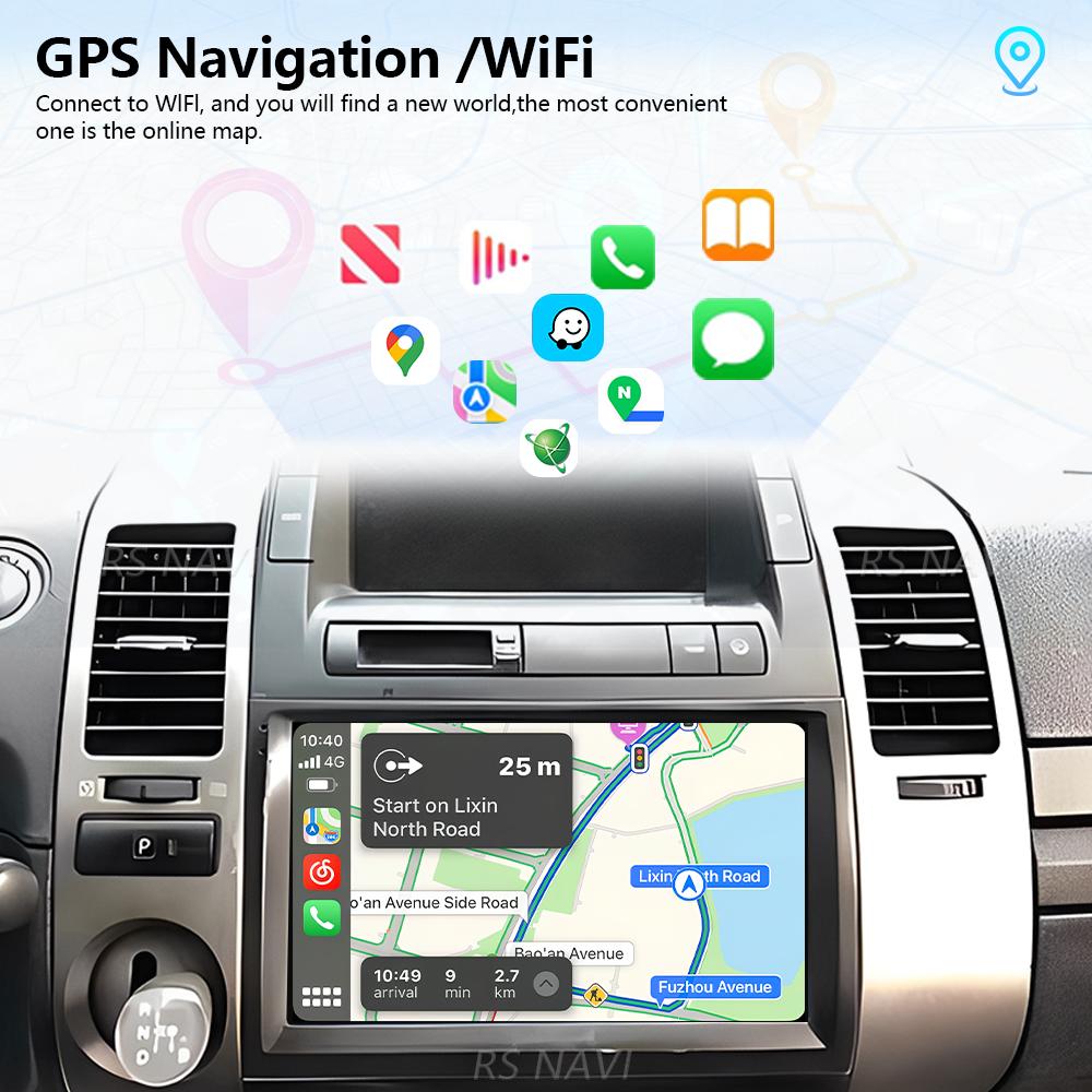 Android 16 for Toyota Prius 20 2002 - 2009 wifi+4G Carplay Car Radio GPS Navigation Multimedia Player Steering Wheel Control