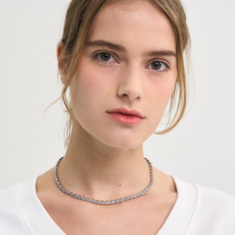 SORRY TOO MUCH LOVE Shine Round Jewel Necklace_Silver