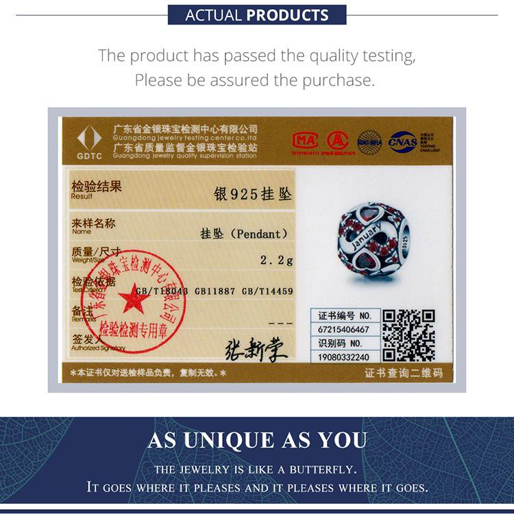 WOSTU Pave barevné kamínky Dvanáct měsíců sférický 925 Sterling Silver Charm korálek pro DIY šperky dárek